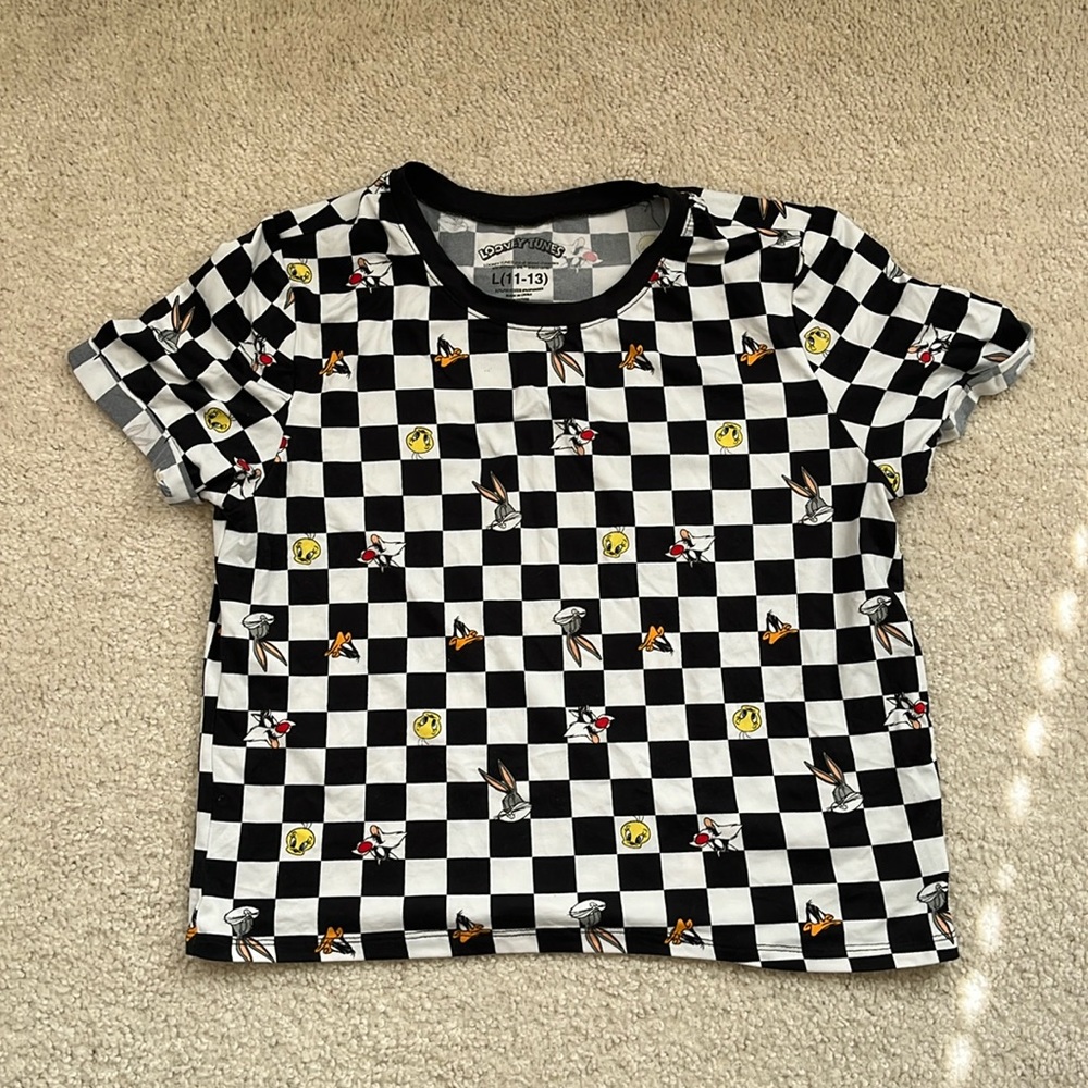 Looney Tunes checkered cropped character t-shirt